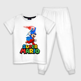 Детская пижама хлопок с принтом Super Mario в Курске, 100% хлопок |  брюки и футболка прямого кроя, без карманов, на брюках мягкая резинка на поясе и по низу штанин
 | game | mario kart live home circuit | super mario | super mario 3d world | super mario 64 | super mario galaxy | super mario sunshine | гумба | игра super mario | игра марио | йоши | купалинги | лакиту | луиджи | марио | надпись | нинтендо | 