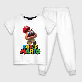 Детская пижама хлопок с принтом Super Mario в Курске, 100% хлопок |  брюки и футболка прямого кроя, без карманов, на брюках мягкая резинка на поясе и по низу штанин
 | Тематика изображения на принте: game | mario kart live home circuit | super mario | super mario 3d world | super mario 64 | super mario galaxy | super mario sunshine | гумба | игра super mario | игра марио | йоши | купалинги | лакиту | луиджи | марио | надпись | нинтендо | 