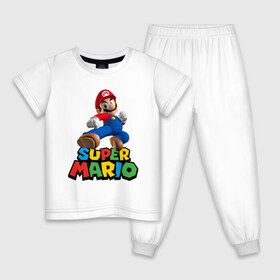 Детская пижама хлопок с принтом Super Mario в Курске, 100% хлопок |  брюки и футболка прямого кроя, без карманов, на брюках мягкая резинка на поясе и по низу штанин
 | game | mario kart live home circuit | super mario | super mario 3d world | super mario 64 | super mario galaxy | super mario sunshine | гумба | игра super mario | игра марио | йоши | купалинги | лакиту | луиджи | марио | надпись | нинтендо | 