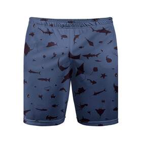 Мужские шорты спортивные с принтом Manta в Курске,  |  | dolphin | fish | killer whale | manta | see life | shark | акула | дельфин | касатка | морские обитатели | рыба
