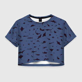 Женская футболка Crop-top 3D с принтом Manta в Курске, 100% полиэстер | круглая горловина, длина футболки до линии талии, рукава с отворотами | dolphin | fish | killer whale | manta | see life | shark | акула | дельфин | касатка | морские обитатели | рыба