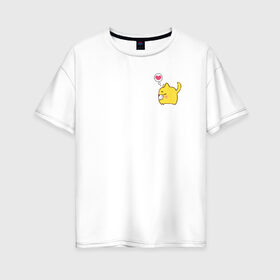 Женская футболка хлопок Oversize с принтом Кот в Курске, 100% хлопок | свободный крой, круглый ворот, спущенный рукав, длина до линии бедер
 | животное | кот | сердце | смешной