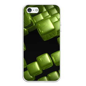 Чехол для iPhone 5/5S матовый с принтом зеленый куб в Курске, Силикон | Область печати: задняя сторона чехла, без боковых панелей | 3d | абстракция | зеленый | илюзия | квадрат | куб