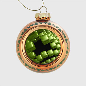 Стеклянный ёлочный шар с принтом зеленый куб в Курске, Стекло | Диаметр: 80 мм | Тематика изображения на принте: 3d | абстракция | зеленый | илюзия | квадрат | куб