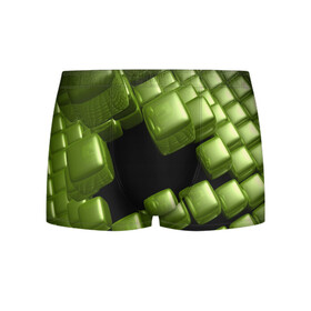 Мужские трусы 3D с принтом зеленый куб в Курске, 50% хлопок, 50% полиэстер | классическая посадка, на поясе мягкая тканевая резинка | 3d | абстракция | зеленый | илюзия | квадрат | куб