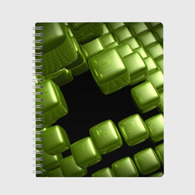 Тетрадь с принтом зеленый куб в Курске, 100% бумага | 48 листов, плотность листов — 60 г/м2, плотность картонной обложки — 250 г/м2. Листы скреплены сбоку удобной пружинной спиралью. Уголки страниц и обложки скругленные. Цвет линий — светло-серый
 | 3d | абстракция | зеленый | илюзия | квадрат | куб