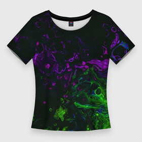 Женская футболка 3D Slim с принтом Acid в Курске,  |  | abstraction | circles | paint | stains | violet | watercolor | абстракция | акварель | кислотный | краски | круги | разводы | салатовый | фиолетовый