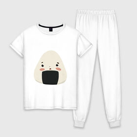 Женская пижама хлопок с принтом Онигири в Курске, 100% хлопок | брюки и футболка прямого кроя, без карманов, на брюках мягкая резинка на поясе и по низу штанин | Тематика изображения на принте: 