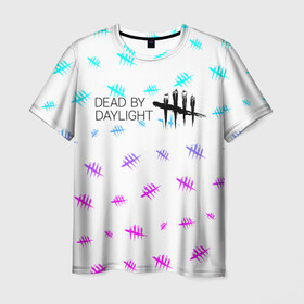 Мужская футболка 3D с принтом DEAD BY DAYLIGHT в Курске, 100% полиэфир | прямой крой, круглый вырез горловины, длина до линии бедер | daylight | dead | dead by daylight | game | games | horror | logo | skull | skulls | zombie | бай | выживание | деад | дед | дейлайт | дэае | дэд | дэйлайт | зомби | игра | игры | лого | логотип | символ | хоррор | череп | черепа