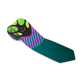 Галстук 3D с принтом Инопланетяша на зеленом фоне в Курске, 100% полиэстер | Длина 148 см; Плотность 150-180 г/м2 | Тематика изображения на принте: градиент | зеленый | инопланетянин | круг | лицо | наука | нло | подарок | полоски | пришелец | улыбка | фантастика | фиолетовый