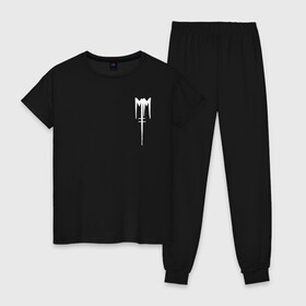 Женская пижама хлопок с принтом Marilyn Manson в Курске, 100% хлопок | брюки и футболка прямого кроя, без карманов, на брюках мягкая резинка на поясе и по низу штанин | goth | gothic | manson | marilyn | metal | mm | music | rock | гот | готы | метал | мэнсон | мэрилин | рок