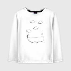 Детский лонгслив хлопок с принтом Кит в облаках в Курске, 100% хлопок | круглый вырез горловины, полуприлегающий силуэт, длина до линии бедер | вода | волны | кит | китенок | морской | нарисованный кит | облака | рисованный кит