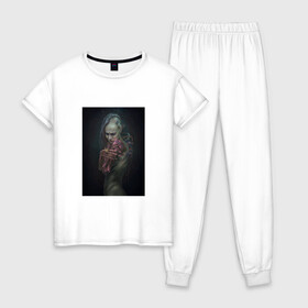 Женская пижама хлопок с принтом Cyberpunk ART NEON 112 в Курске, 100% хлопок | брюки и футболка прямого кроя, без карманов, на брюках мягкая резинка на поясе и по низу штанин | art | cyberpunk art | neon aesthetic | neon art | vaporwave art | киберпанк | цифровые файлы