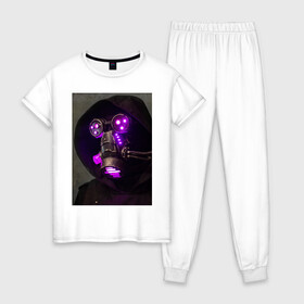 Женская пижама хлопок с принтом Cyberpunk ART NEON 1-2 в Курске, 100% хлопок | брюки и футболка прямого кроя, без карманов, на брюках мягкая резинка на поясе и по низу штанин | art | cyberpunk art | neon aesthetic | neon art | vaporwave art | киберпанк | цифровые файлы