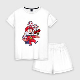 Женская пижама с шортиками хлопок с принтом New Coach Mike - Brawl Stars в Курске, 100% хлопок | футболка прямого кроя, шорты свободные с широкой мягкой резинкой | 