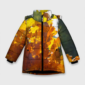 Зимняя куртка для девочек 3D с принтом Букет из осенних листьев в Курске, ткань верха — 100% полиэстер; подклад — 100% полиэстер, утеплитель — 100% полиэстер. | длина ниже бедра, удлиненная спинка, воротник стойка и отстегивающийся капюшон. Есть боковые карманы с листочкой на кнопках, утяжки по низу изделия и внутренний карман на молнии. 

Предусмотрены светоотражающий принт на спинке, радужный светоотражающий элемент на пуллере молнии и на резинке для утяжки. | бабье лето | золотая осень | листья желтые | листья осенние | сентябрь | третье сентября