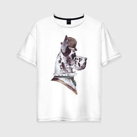 Женская футболка хлопок Oversize с принтом Немецкий дог в шляпе в Курске, 100% хлопок | свободный крой, круглый ворот, спущенный рукав, длина до линии бедер
 | немецкий дог | портрет собаки | собака в шляпе