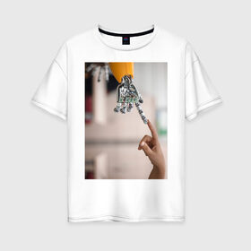 Женская футболка хлопок Oversize с принтом Искусственный интеллект в Курске, 100% хлопок | свободный крой, круглый ворот, спущенный рукав, длина до линии бедер
 | будущее | искусственный интеллект | робот | технологии | человек