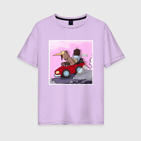 Женская футболка хлопок Oversize с принтом Кукушечка (поехала) в Курске, 100% хлопок | свободный крой, круглый ворот, спущенный рукав, длина до линии бедер
 | 2020 | birdborn | арт | иллюстратор | ирония | кукушечка | кукушка | машина | юмор