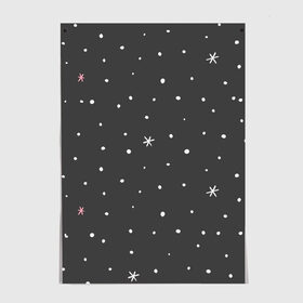 Постер с принтом Снежинки и звёзды в Курске, 100% бумага
 | бумага, плотность 150 мг. Матовая, но за счет высокого коэффициента гладкости имеет небольшой блеск и дает на свету блики, но в отличии от глянцевой бумаги не покрыта лаком | белый | звезда | зима | небо | снег | снежинка | чёрный