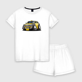 Женская пижама с шортиками хлопок с принтом TAXI в Курске, 100% хлопок | футболка прямого кроя, шорты свободные с широкой мягкой резинкой | автомобили | бомбила | ваз | водителю | такси | шестерка