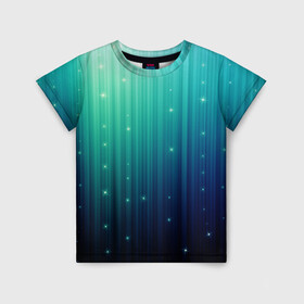 Детская футболка 3D с принтом блеск в Курске, 100% гипоаллергенный полиэфир | прямой крой, круглый вырез горловины, длина до линии бедер, чуть спущенное плечо, ткань немного тянется | бирюза | блеск | звезда | звездочка | неон | полосы | свет