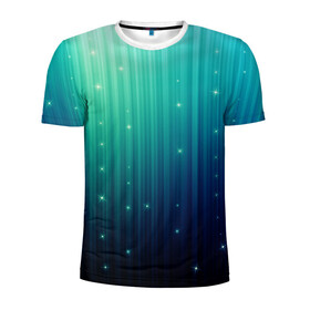 Мужская футболка 3D спортивная с принтом блеск в Курске, 100% полиэстер с улучшенными характеристиками | приталенный силуэт, круглая горловина, широкие плечи, сужается к линии бедра | бирюза | блеск | звезда | звездочка | неон | полосы | свет