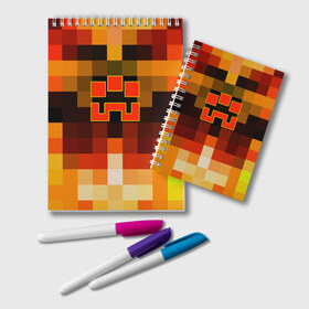 Блокнот с принтом Minecraft Dungeons в Курске, 100% бумага | 48 листов, плотность листов — 60 г/м2, плотность картонной обложки — 250 г/м2. Листы скреплены удобной пружинной спиралью. Цвет линий — светло-серый
 | blox | creeper | dungeons | geometry | logo games | orange | pixel | red | steve | алекс | геометрия | детям | крипер | куб | логотипы игр | майнкрафт | мальчикам | мобы | огненный | огонь | пигги | пиксель | пиксельный | подземелья