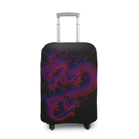 Чехол для чемодана 3D с принтом 3д Дракон в Курске, 86% полиэфир, 14% спандекс | двустороннее нанесение принта, прорези для ручек и колес | Тематика изображения на принте: 3д эффект | китайский дракон | красный | миф | оптическая иллюзия | синий