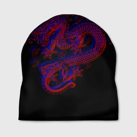 Шапка 3D с принтом 3д Дракон в Курске, 100% полиэстер | универсальный размер, печать по всей поверхности изделия | 3д эффект | китайский дракон | красный | миф | оптическая иллюзия | синий