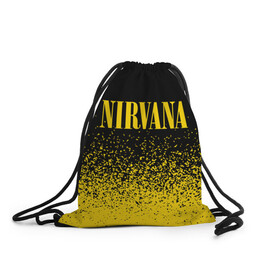 Рюкзак-мешок 3D с принтом NIRVANA / НИРВАНА в Курске, 100% полиэстер | плотность ткани — 200 г/м2, размер — 35 х 45 см; лямки — толстые шнурки, застежка на шнуровке, без карманов и подкладки | Тематика изображения на принте: band | cobain | face | kurt | logo | music | nirvana | rock | rocknroll | группа | кобейн | курт | лого | логотип | музыка | музыкальная | нирвана | рожица | рок | рокнролл | символ