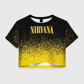 Женская футболка Crop-top 3D с принтом NIRVANA / НИРВАНА в Курске, 100% полиэстер | круглая горловина, длина футболки до линии талии, рукава с отворотами | band | cobain | face | kurt | logo | music | nirvana | rock | rocknroll | группа | кобейн | курт | лого | логотип | музыка | музыкальная | нирвана | рожица | рок | рокнролл | символ
