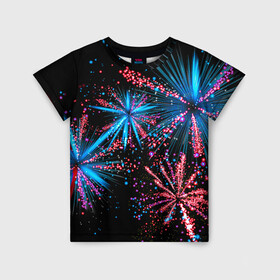Детская футболка 3D с принтом Праздничный фейерверк в Курске, 100% гипоаллергенный полиэфир | прямой крой, круглый вырез горловины, длина до линии бедер, чуть спущенное плечо, ткань немного тянется | happy | new year | блестящие | взрыв | день рождения | звезды | искры | лучи | неоновые | новогодние | новый год | ночные | ночь | огни | подарок | праздник | радость | рождество | салют | свадьба | свет