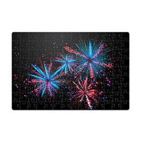 Пазл магнитный 126 элементов с принтом Праздничный фейерверк в Курске, полимерный материал с магнитным слоем | 126 деталей, размер изделия —  180*270 мм | Тематика изображения на принте: happy | new year | блестящие | взрыв | день рождения | звезды | искры | лучи | неоновые | новогодние | новый год | ночные | ночь | огни | подарок | праздник | радость | рождество | салют | свадьба | свет