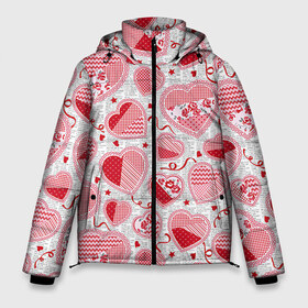 Мужская зимняя куртка 3D с принтом Розовые валентинки в Курске, верх — 100% полиэстер; подкладка — 100% полиэстер; утеплитель — 100% полиэстер | длина ниже бедра, свободный силуэт Оверсайз. Есть воротник-стойка, отстегивающийся капюшон и ветрозащитная планка. 

Боковые карманы с листочкой на кнопках и внутренний карман на молнии. | арт | влюблённые | день влюблённых | день святого валентина | красный | рисунок | розовый | сердечко | сердца | сердце | середчки