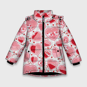 Зимняя куртка для девочек 3D с принтом Розовые валентинки в Курске, ткань верха — 100% полиэстер; подклад — 100% полиэстер, утеплитель — 100% полиэстер. | длина ниже бедра, удлиненная спинка, воротник стойка и отстегивающийся капюшон. Есть боковые карманы с листочкой на кнопках, утяжки по низу изделия и внутренний карман на молнии. 

Предусмотрены светоотражающий принт на спинке, радужный светоотражающий элемент на пуллере молнии и на резинке для утяжки. | арт | влюблённые | день влюблённых | день святого валентина | красный | рисунок | розовый | сердечко | сердца | сердце | середчки