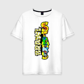 Женская футболка хлопок Oversize с принтом Brawl STARS в Курске, 100% хлопок | свободный крой, круглый ворот, спущенный рукав, длина до линии бедер
 | brawl | leon | moba | stars | supercell | игра | коллаж | паттерн