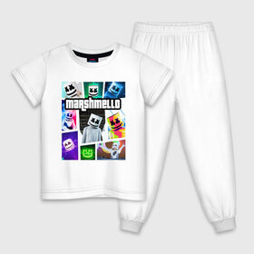 Детская пижама хлопок с принтом MARSHMELLO (GTA STYLE) в Курске, 100% хлопок |  брюки и футболка прямого кроя, без карманов, на брюках мягкая резинка на поясе и по низу штанин
 | Тематика изображения на принте: dj | fortnite | marshmello | диджей | маршмелло | мершмеллоу | скин | фортнайт