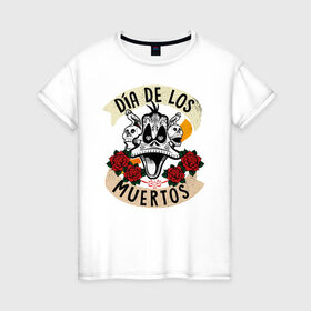 Женская футболка хлопок с принтом Dia De Los Muertos в Курске, 100% хлопок | прямой крой, круглый вырез горловины, длина до линии бедер, слегка спущенное плечо | daffy duck | looney tunes | vdzabma | даффи дак | луни тюнз