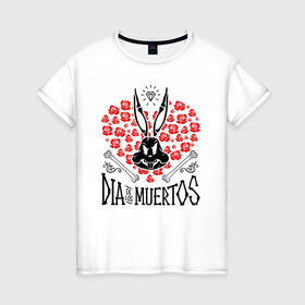 Женская футболка хлопок с принтом Dia De Los Muertos в Курске, 100% хлопок | прямой крой, круглый вырез горловины, длина до линии бедер, слегка спущенное плечо | bugs bunny | looney tunes | vdzabma | багз банни | луни тюнз