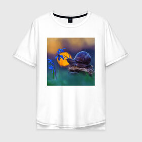 Мужская футболка хлопок Oversize с принтом Улитка в Курске, 100% хлопок | свободный крой, круглый ворот, “спинка” длиннее передней части | flowers | nature | природа | улиточка | цветочки