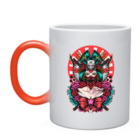 Кружка хамелеон с принтом Японская гейша воительница в Курске, керамика | меняет цвет при нагревании, емкость 330 мл | Тематика изображения на принте: 