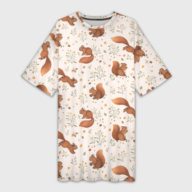 Платье-футболка 3D с принтом Белочки в Курске,  |  | белки | детские принты | животные | зайчики | картинки детские | кролики | лесные животные | милые животные | милые звери