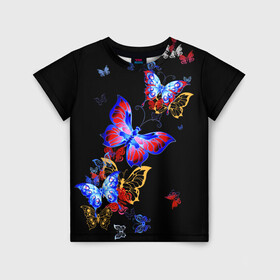 Детская футболка 3D с принтом Поцелуй бабочек в Курске, 100% гипоаллергенный полиэфир | прямой крой, круглый вырез горловины, длина до линии бедер, чуть спущенное плечо, ткань немного тянется | Тематика изображения на принте: angel | butterfly | fairy | neon | night | wings | ангел | бабочка | бабочки | девушке | животные | красочные | крылья | летающие | магия | махаон | мотыльки | насекомые | неоновые | ночные | ночь | подарок | природа