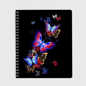 Тетрадь с принтом Поцелуй бабочек в Курске, 100% бумага | 48 листов, плотность листов — 60 г/м2, плотность картонной обложки — 250 г/м2. Листы скреплены сбоку удобной пружинной спиралью. Уголки страниц и обложки скругленные. Цвет линий — светло-серый
 | Тематика изображения на принте: angel | butterfly | fairy | neon | night | wings | ангел | бабочка | бабочки | девушке | животные | красочные | крылья | летающие | магия | махаон | мотыльки | насекомые | неоновые | ночные | ночь | подарок | природа