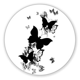 Коврик для мышки круглый с принтом Черные бабочки на белом в Курске, резина и полиэстер | круглая форма, изображение наносится на всю лицевую часть | angel | black and white | butterfly | fairy | fashion girl | wings | ангел | бабочка | девушке | животные | крылья | летающие | магия | махаон | мотылек | мотыльки | насекомые | нежные | подарок | природа | сказочные | татуировки