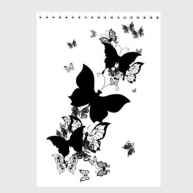 Скетчбук с принтом Черные бабочки на белом в Курске, 100% бумага
 | 48 листов, плотность листов — 100 г/м2, плотность картонной обложки — 250 г/м2. Листы скреплены сверху удобной пружинной спиралью | angel | black and white | butterfly | fairy | fashion girl | wings | ангел | бабочка | девушке | животные | крылья | летающие | магия | махаон | мотылек | мотыльки | насекомые | нежные | подарок | природа | сказочные | татуировки