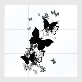 Магнитный плакат 3Х3 с принтом Черные бабочки на белом в Курске, Полимерный материал с магнитным слоем | 9 деталей размером 9*9 см | angel | black and white | butterfly | fairy | fashion girl | wings | ангел | бабочка | девушке | животные | крылья | летающие | магия | махаон | мотылек | мотыльки | насекомые | нежные | подарок | природа | сказочные | татуировки