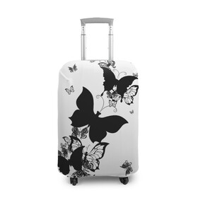 Чехол для чемодана 3D с принтом Черные бабочки на белом в Курске, 86% полиэфир, 14% спандекс | двустороннее нанесение принта, прорези для ручек и колес | angel | black and white | butterfly | fairy | fashion girl | wings | ангел | бабочка | девушке | животные | крылья | летающие | магия | махаон | мотылек | мотыльки | насекомые | нежные | подарок | природа | сказочные | татуировки