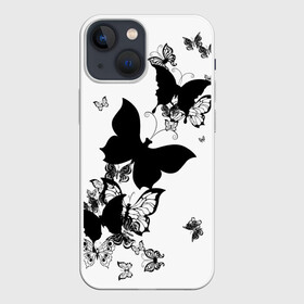 Чехол для iPhone 13 mini с принтом Черные бабочки на белом в Курске,  |  | angel | black and white | butterfly | fairy | fashion girl | wings | ангел | бабочка | девушке | животные | крылья | летающие | магия | махаон | мотылек | мотыльки | насекомые | нежные | подарок | природа | сказочные | татуировки